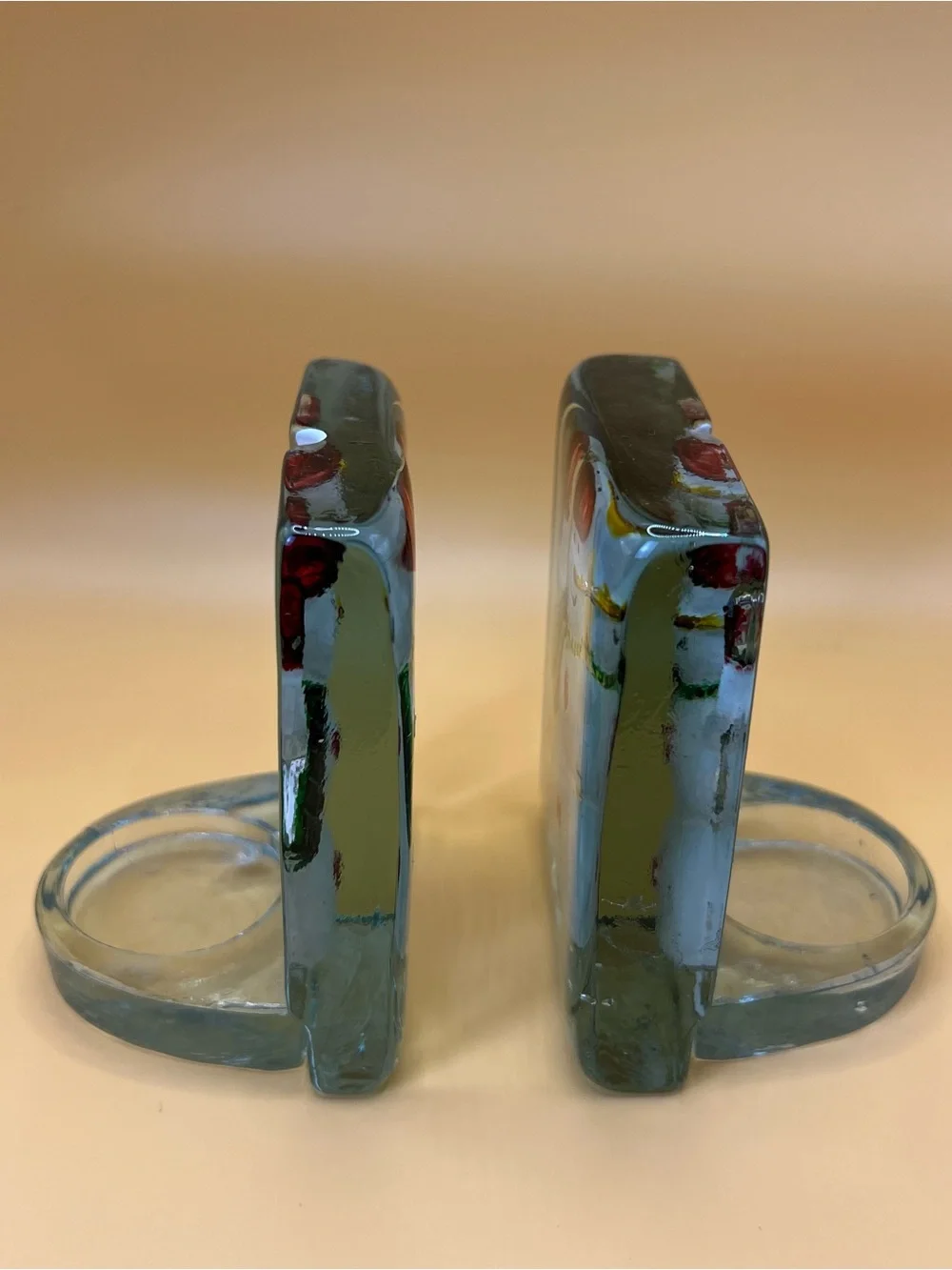 Vintage Fused Art Glass Snowman Block Tealight Votive Candle Holders Set of 2